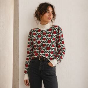 Vintage Poinsettia Holly Sweatshirt Petite S Allen Lolly UK